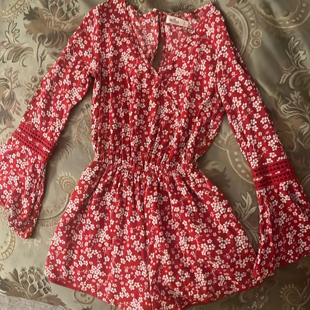 Find flirty Hollister romper size small s red bell sleeves
